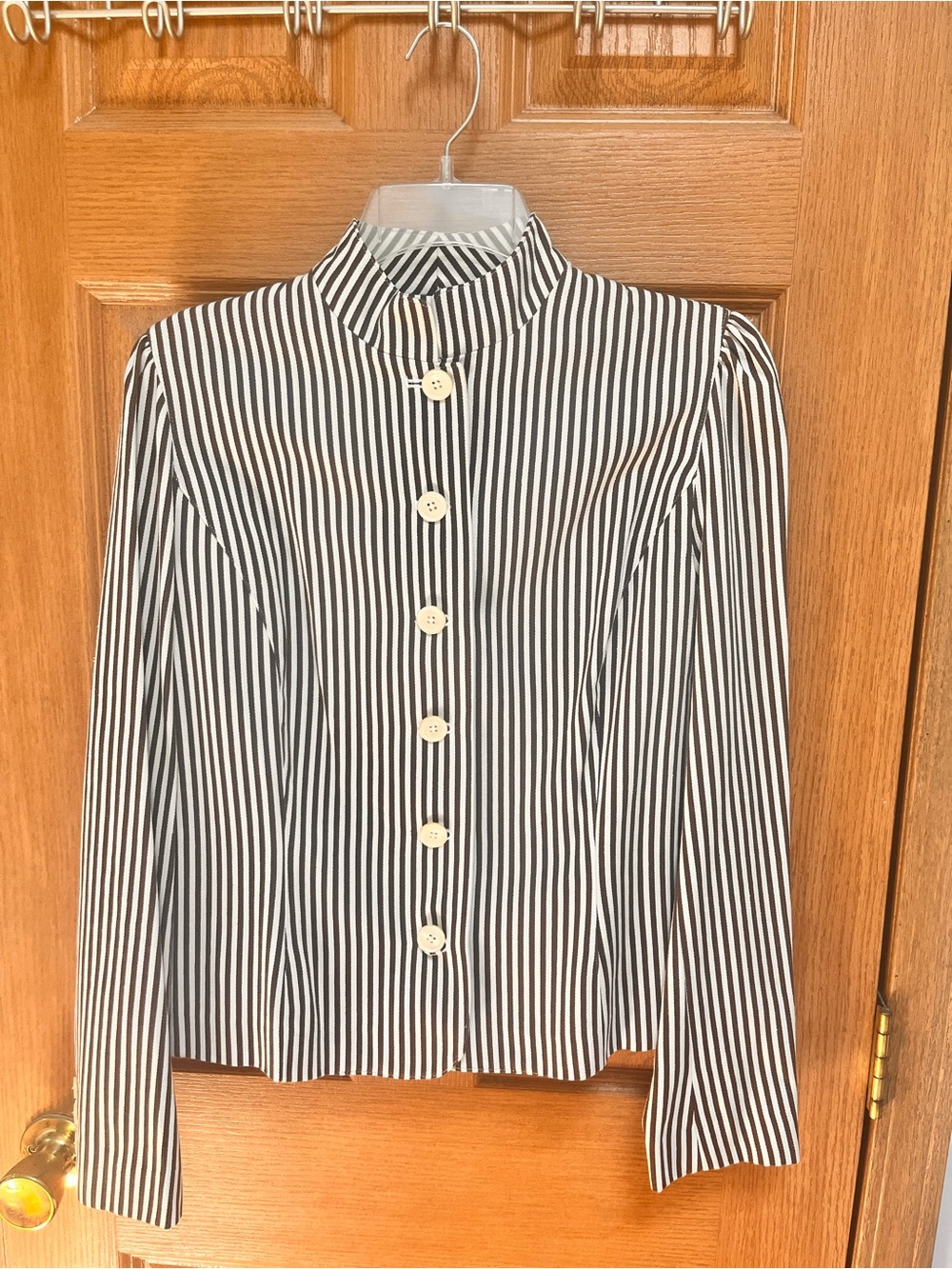 American Living Brown and White Striped Button-Down Shirt